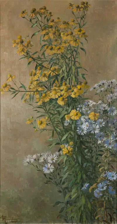Autumn flowers, sunflowers and autumn asters by Гуннар Гуннарссон Веннерберг, 1910 — digital art print download