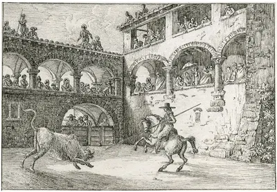Stieregevecht in arena by Отто Ховен — digital art print download