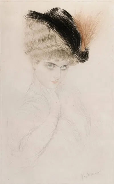 Portrait de femme au chapeau à plumes by Поль Сезар Элью — digital art print download