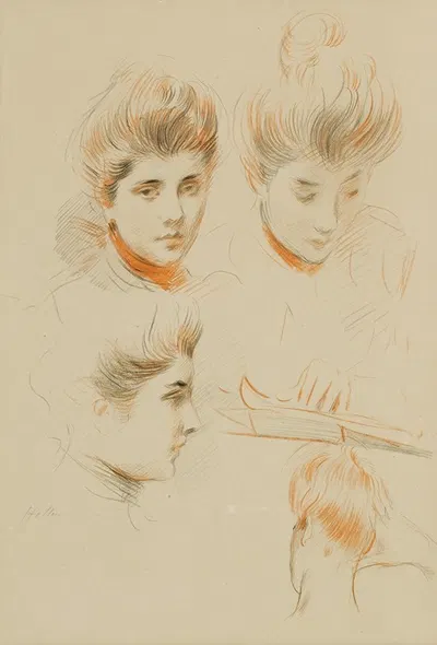 Studies of the head of a young woman by Поль Сезар Элью — digital art print download