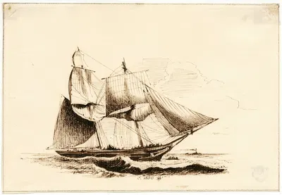 Een tweemaster in volle vaart by Питер ван Лун, 1850 — digital art print download