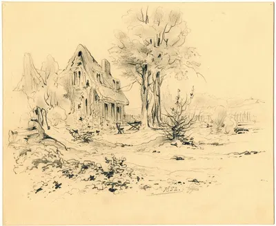 Huis met bomen en waterpomp aan de voet van de duinen by Питер ван Лун, 1852 — digital art print download