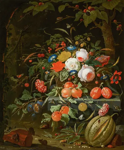 Flowers and Fruit by Abraham Mignon — digital art print download