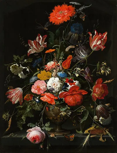 Flowers in a Metal Vase by Abraham Mignon, c. 1670 — digital art print download