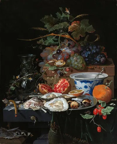 Still Life with Fruit, Oysters, and a Porcelain Bowl by Abraham Mignon, 1660 - 1679 — digital art print download