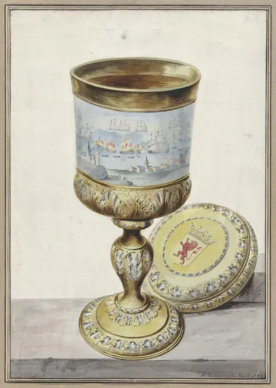 Golden cup with lid by Аерт Шоуман — digital art print download