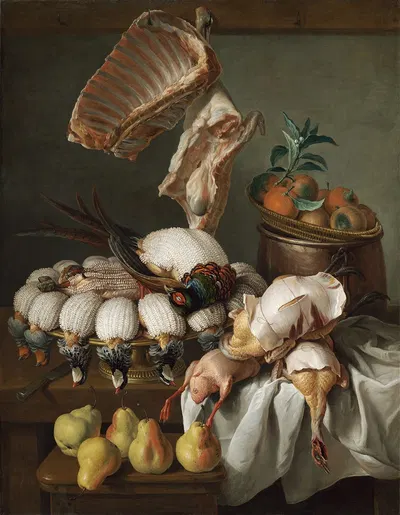 Still Life with Dressed Game,Meat and Fruit by Александр Франсуа Деспор, 1734 — digital art print download