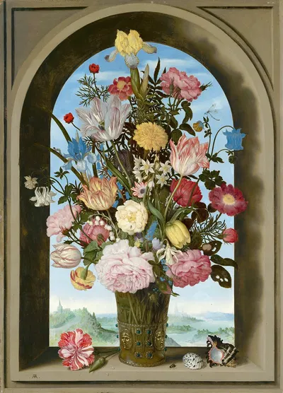 Vase of Flowers in a Window by Ambrosius Bosschaert the Elder, c. 1618 — digital art print download