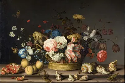 Still Life with a Basket of Flowers by Balthasar van der Ast — digital art print download