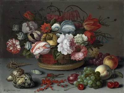 Basket of Flowers by Balthasar van der Ast, c. 1622 — digital art print download