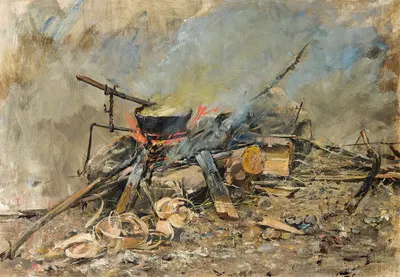 A Fire with a Kettle. Study for Sancta Simplicitas by Carl Gustaf Hellqvist — digital art print download
