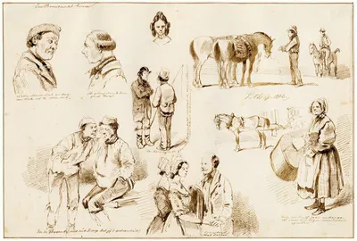 Karik., genre-scènes w.o. baas-knecht, paarden by Питер ван Лун, 1863 — digital art print download