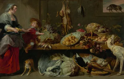 Kitchen Still Life with a Maid and Young Boy by Франс Снайдерс — digital art print download
