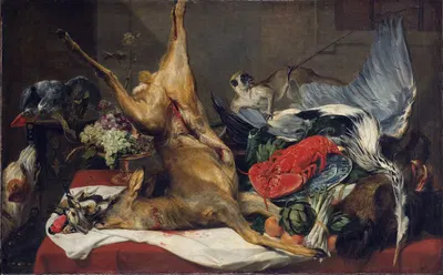 Still Life with Dead Game, a Monkey, a Parrot, and a Dog by Франс Снайдерс — digital art print download