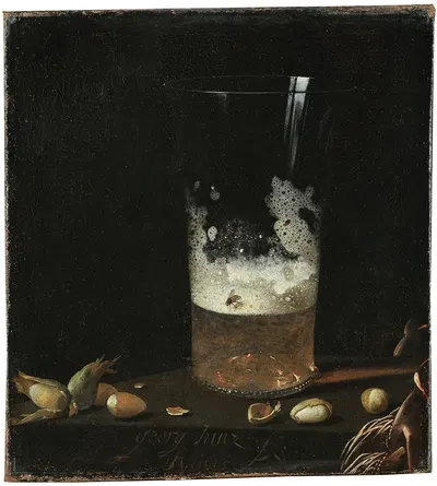 Still Life with a Glass of Beer and Nuts by Georg Hainz, 1645 — digital art print download