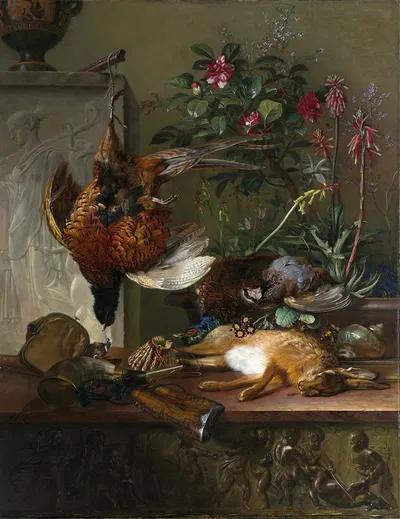 Still Life with Game and a Greek Stele by Georgius Jacobus Johannes van Os, 1818 — digital art print download
