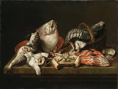 Still Life with Fishes, a Crab and Oysters by Isaac van Duynen — digital art print download