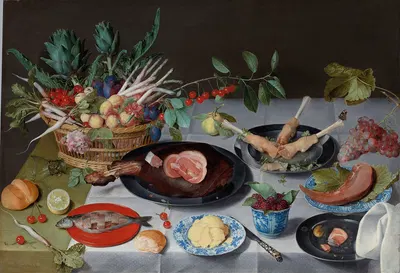 Still Life with Meat, Fish, Vegetables and Fruit by Jacob van Hulsdonck — digital art print download