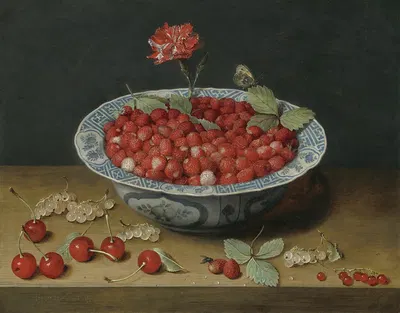 Wild Strawberries and a Carnation in a Wan-Li Bowl by Jacob van Hulsdonck, c. 1620 — digital art print download