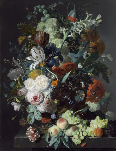 Still Life with Flowers and Fruit by Ян ван Хёйсум, c. 1715 — digital art print download