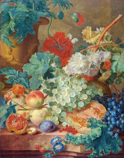 Still Life with Flowers and Fruit by Ян ван Хёйсум, c. 1728 — digital art print download