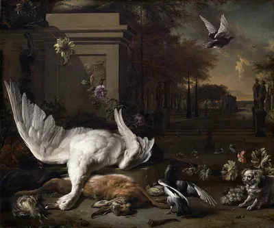 Still Life with Swan and Game before a Country Estate by Ян Вейникс, c. 1685 — digital art print download