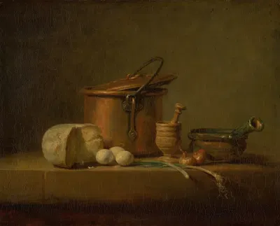 Still Life with Copper Pot, Cheese and Eggs by Жан Симон Шарден — digital art print download