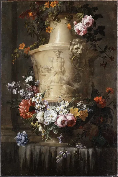 Marble Vase with Garland of Flowers by Jean-Baptiste Monnoyer — digital art print download