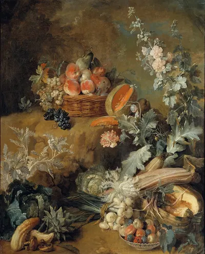 Still Life of Fruits and Vegetables by Жан-Батист Удри, 1721 — digital art print download