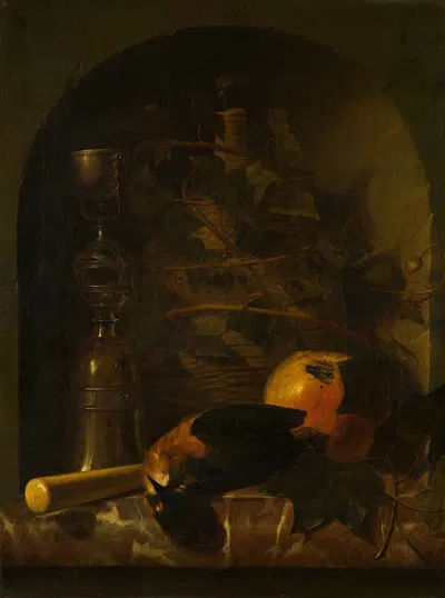 Still Life with a Wicker Jug by Йохан ван Хенсберген, 1665 — digital art print download