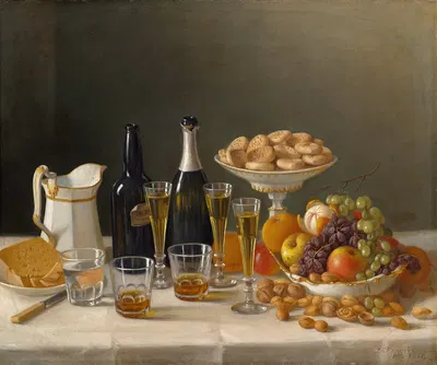 Wine, Cheese, and Fruit by Джон Ф. Фрэнсис, 1857 — digital art print download
