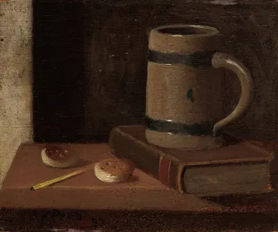 Mug,Book,Biscuits and Match by John Frederick Peto, 1893 — digital art print download