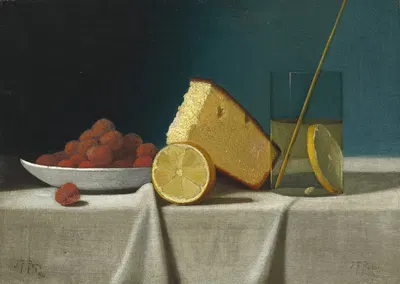 Still Life with Cake,Lemon Strawberries and Glass by John Frederick Peto, 1890 — digital art print download