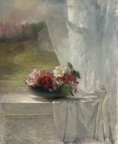 Flowers on a Window Ledge by Джон Ла Фардж, c. 1861 — digital art print download
