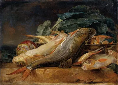 Still life with fish by Йозеф Нойгебауэр — digital art print download