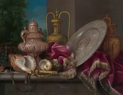 Still Life with Silver and Gold Plate, Shells, and a Sword fourth quarter by Meiffren Conte — digital art print download