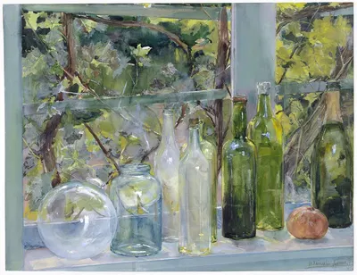 Windowsill with Bottles, a Glass Globe and an Apple by Menso Kamerlingh Onnes, c. 1892 — digital art print download