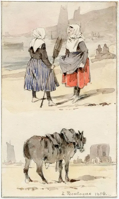 Mensen in klederdracht uit omgeving van Boulogne by Питер ван Лун, 1856 — digital art print download