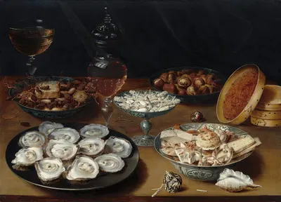 Dishes with Oysters,Fruit and Wine by Osias Beert the Elder — digital art print download