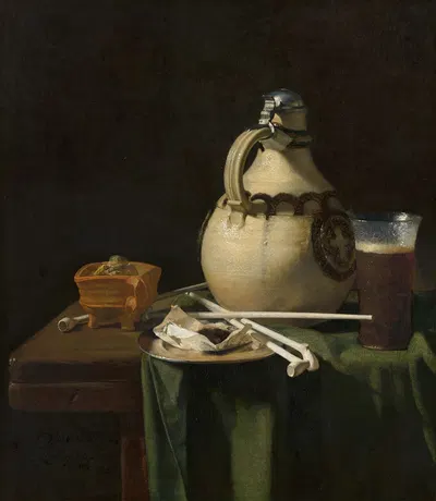 Still Life with Earthenware Jug and Clay Pipes by Pieter van Anraedt, 1658 — digital art print download