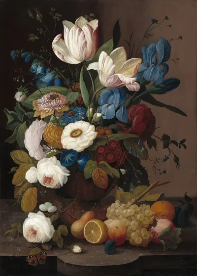 Still Life,Flowers and Fruit by Severin Roesen, 1848 — digital art print download