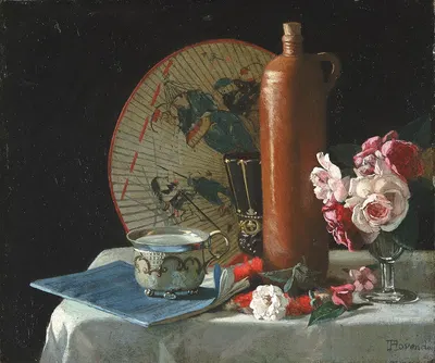 Still Life with Fan and Roses by Thomas Hovenden, 1874 — digital art print download