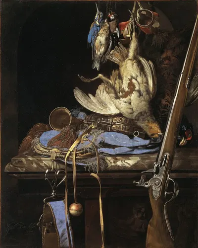 Still Life with Hunting Gear by Willem van Aelst, 1664 — digital art print download