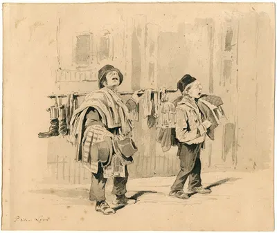 Twee straathandelaars met kleding-koopwaar by Питер ван Лун — digital art print download