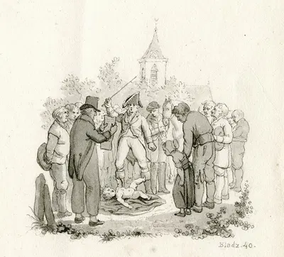 Dreigende soldaat bij een naakt kind, met omstanders by Рейньер Винкелес — digital art print download