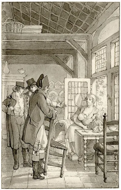 Drie mannen bij een zogende vrouw: 'Hebt slechts een…' by Рейньер Винкелес — digital art print download