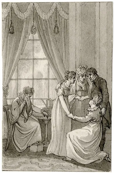 Een huilende, een knielende, twee staande dames en heer by Рейньер Винкелес — digital art print download