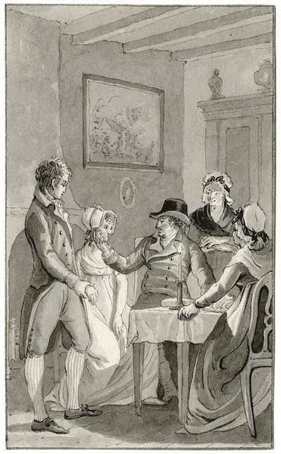 Gezelschap bij een tafel: 'Lieve beste Roze! Gij…' by Рейньер Винкелес — digital art print download