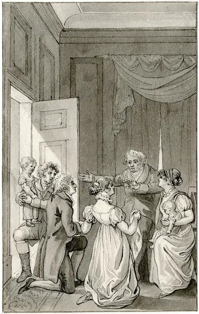 Heer zegent twee echtparen: 'De weldadige bestuurder…' by Рейньер Винкелес — digital art print download