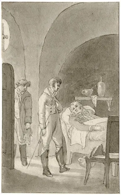 Man in gevangenisbed krijgt bezoek: 'Het gedruisch…' by Рейньер Винкелес — digital art print download